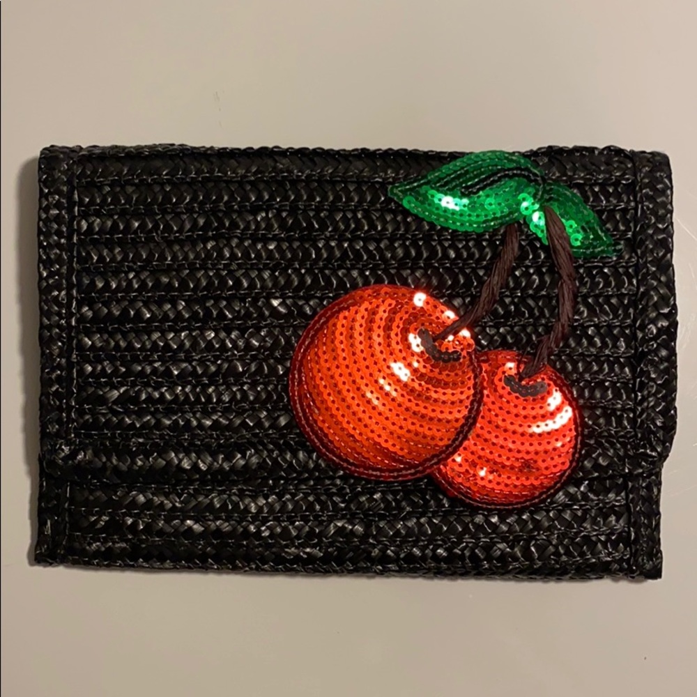 Felix Rey Cherry Red Green Black Straw Clutch
